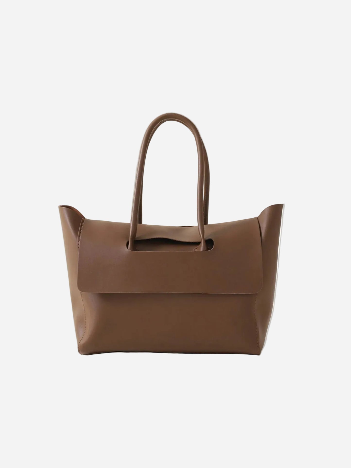 Brown leather handbag on a white background