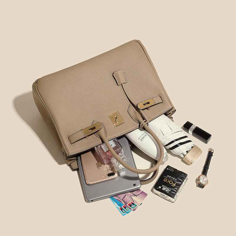 2024 top layer cowhide women's bag high-end platinum bag fashionable temperament genuine leather women's bag classic all-match handbag